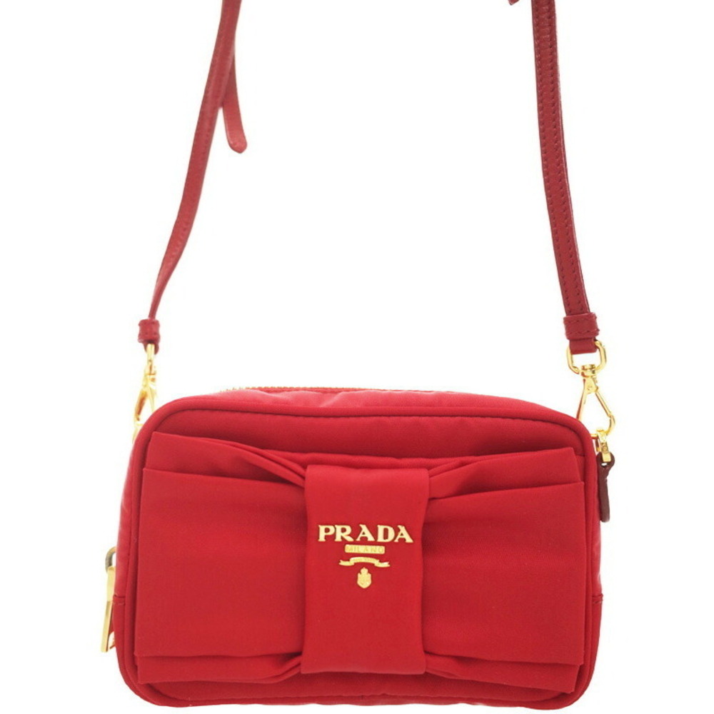 Prada Tessuto Fiocco Bow Camera Crossbody Bag red nylon